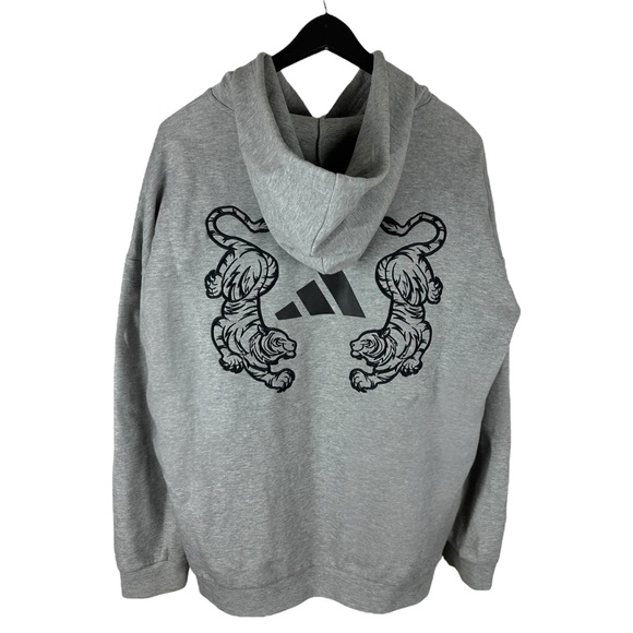 Mens Y2K Adidas Japanese Exclusive Tiger Grey Pullover Hoodie Size XL